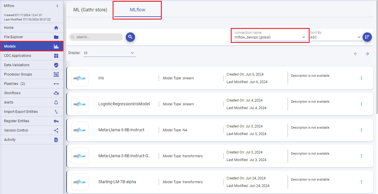 MLflow Listing Page