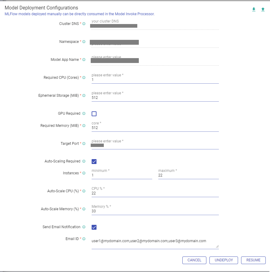 MLflow Model Deployment Configs