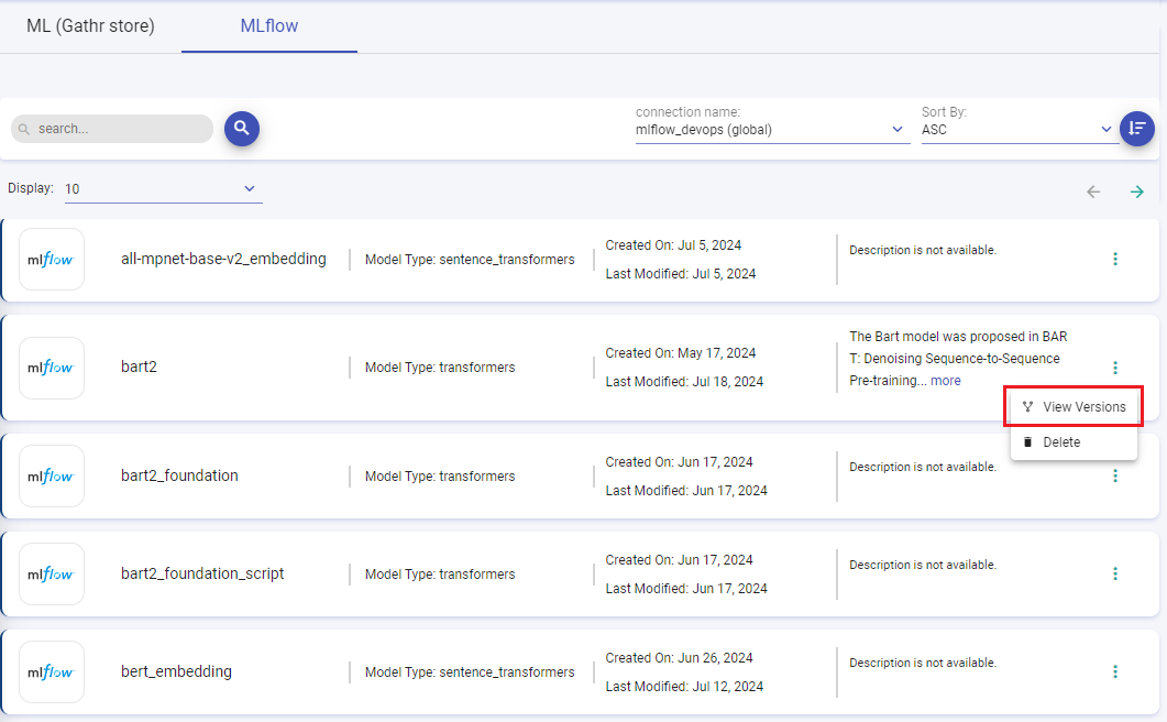 MLflow View Versions