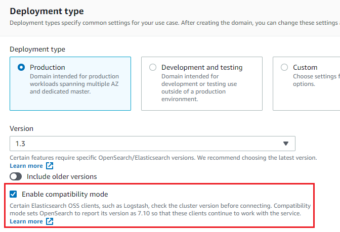 Elasticsearch Enable Compatibility Mode