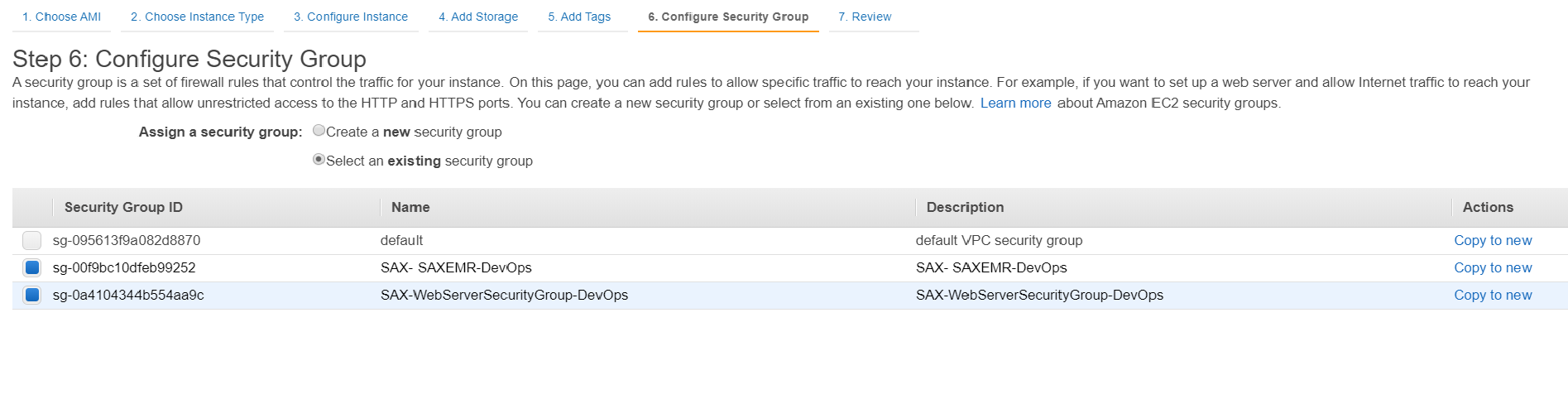 Configure Security Group